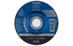 High quality 4-1/2" Grinding Wheel made by Pferd in Germany. This grinding wheel is designed for steels, edge grinding, surface grinding, weld finishing, etc. Long service life. 4-1/2" diameter of wheel. 7/8" arbor. 1/4" thickness of blade. 4007220468944. Made in Germany.