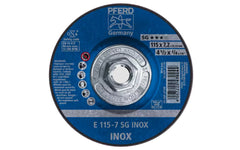High quality 4-1/2" Grinding Wheel made by Pferd in Germany. This grinding wheel is designed for stainless & also suitable for steels, cast iron grinding. Made without ferrous, sulphurous or chlorinated fillers. 4-1/2" diameter of wheel. 5/8-11 thread. 1/4" thickness of blade. 4007220692240. Made in Germany.