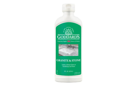 Made in USA · Goddard's Model No. 704685 ~ 7 fl oz ~ Specially Formulated with Brazilian Carnauba Wax ~ Seals & Protects from Water Spotting & Stains ~ Deep Brilliant Shine ~ Excellent for High Use Countertops ~ Bring out natural beauty of marble, stone & "Corian" surfaces ~ 100% natural, safe for kitchens & bathrooms