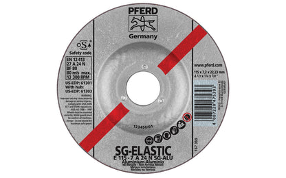 High quality 4-1/2" Aluminum Grinding Wheel made by Pferd in Germany. Model 61301. Designed for aluminum & non-ferrous metals with fast stock removal & long service life. Fast cutting action. 4-1/2" diameter. 7/8" arbor. 1/4" thickness of blade. 4007220475393. Made in Germany.
