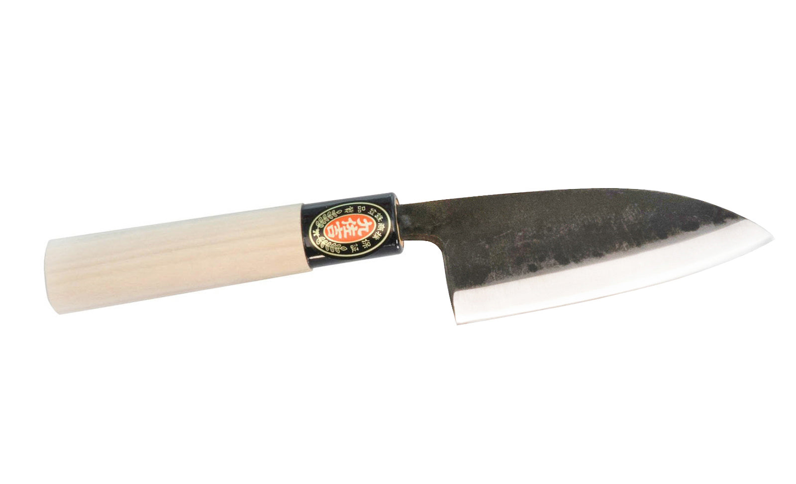 Yoshida Hamono Japanese Kyusakichi "Deba Hocho" Laminated Knife is a heavy duty & thick shorter kitchen knife. 4" (105 mm) long cutting edge blade is suitable for meat slicing. Laminated with high carbon & mild steel. 105 mm short blade. Wooden Handle. Made in Japan. Model 6251. 4951572006258. Kusakichi Kitchen Knife