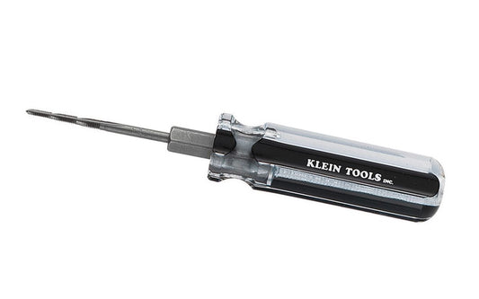  Klein Tools Tapping Tool provides tradespeople with a versatile solution to forming new screw threads, reforming burred threads and/or cleaning out plaster obstructions. For work across a variety of jobsites. Accommodates six tap sizes: 6-32, 8-32, 10-32, 10-24, 12-24, 1/4-20. Klein 6-in-1 Tapping Tool ~ 627-20