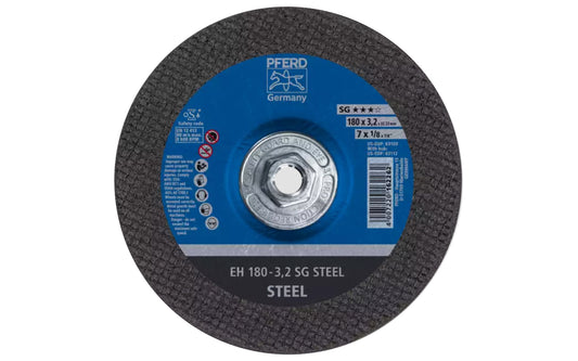 High quality 7" Cut-Off Wheel made by Pferd in Germany. This cut off wheel is designed for steel (sheet metal, tool steel, HSS, structural steel, etc). & also suitable for cast iron, & non-ferrous metals. Cut off disc has fast cutting action. 7" diameter of wheel. 5/8-11 threaded hub. 4007220694633. Made in Germany.