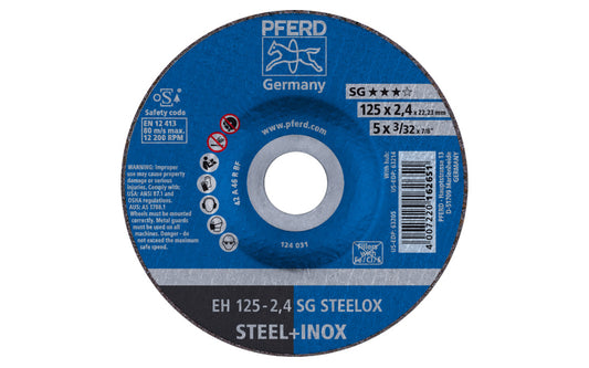 High quality 5" Cut-Off Wheel made by Pferd in Germany. Model 63205. Cut off wheel is designed for steel & stainless steels & also for super alloys such as Inconel & Monel. Fast cutting action. 5" diameter of wheel. 7/8" arbor hole diameter. 3/32" thickness of blade. cut off disc. 4007220162651. Made in Germany.
