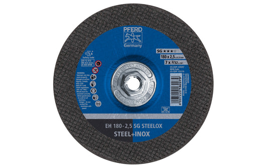 High quality 7" Cut-Off Wheel made by Pferd in Germany. Model 63210. Cut off wheel is designed for steel & stainless steels & also for super alloys such as Inconel & Monel. Fast cutting action. 7" diameter of wheel. 5/8"-11 Threaded hub. 3/32" thickness of blade. cut off disc. 4007220162279. Made in Germany.