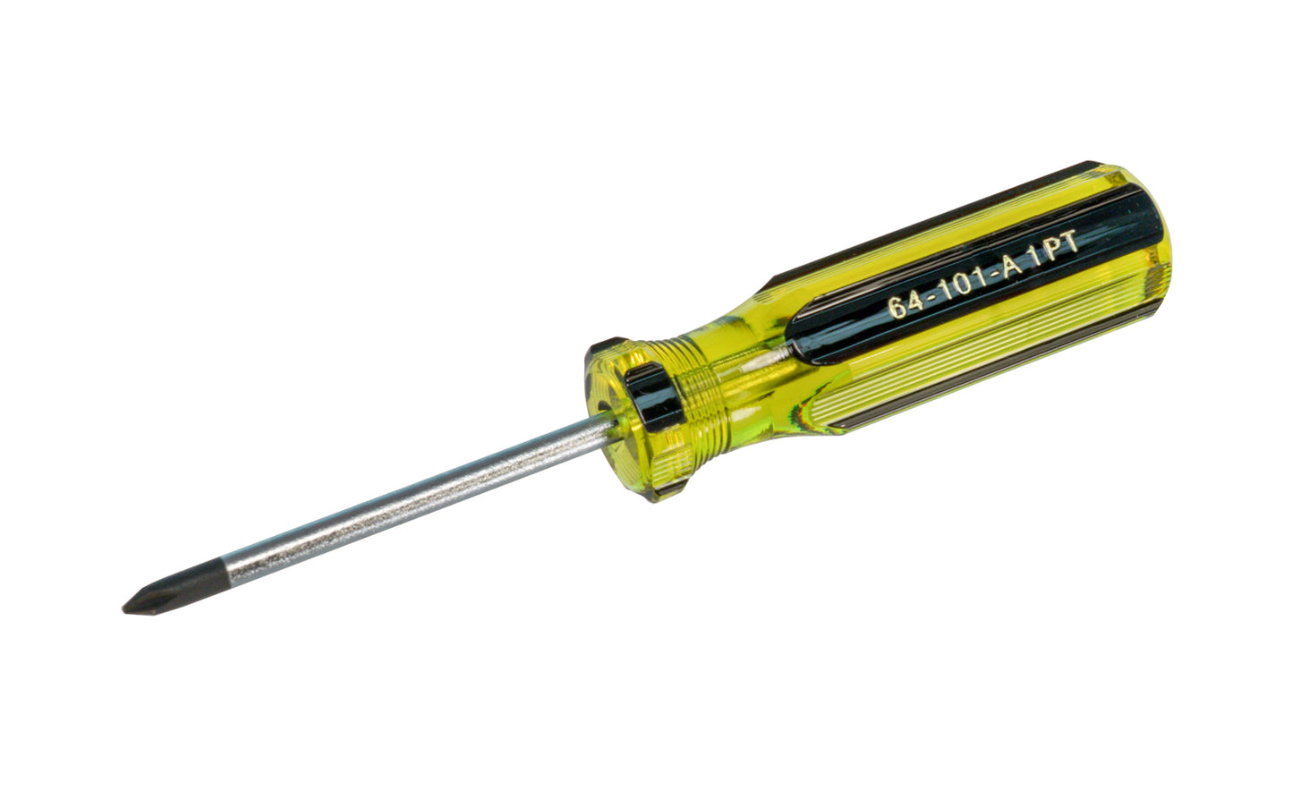 Stanley "100 Plus" No. 1 Phillips Screwdriver is great for heavy-duty applications. Model 64-101-A. Screwdriver has magnetic black oxide tip allows secure grip on fasteners. Precision cold formed tips provide high torque performance. 100% acetate handle stands up to heavy industrial use. #1 Phillips Stanley Screwdriver