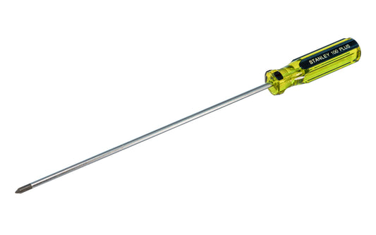 Stanley "100 Plus" No. 1 Phillips Screwdriver is great for heavy-duty applications. Model 64-171-A. Screwdriver has magnetic black oxide tip allows secure grip on fasteners. Precision cold formed tips provide high torque performance. 100% acetate handle stands up to heavy industrial use. #1 Phillips Stanley Screwdriver
