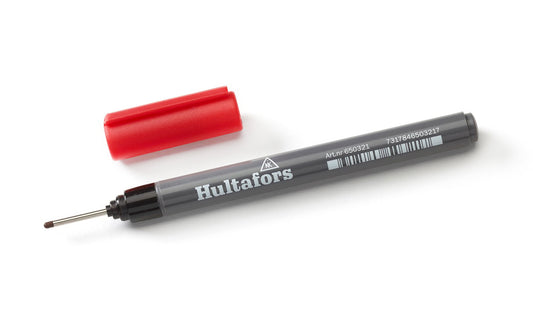 Hultafors Ink Deep-Hole Marker is for marking in hard-to-reach places & in narrow holes. Red color Pen. German Marking Pen. For use on most materials & surfaces. Clip on pen. Hultafors HIDHM R Marker No. 650320. 7317846503217. Made in Germany