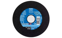 High quality 4-1/2" Cut-Off Wheel made by Pferd in Germany. This cut off wheel is designed for steel & stainless steels, cutting of thin sheet metal & profiles, cutting out holes. The cut off disc has fast cutting action. 4-1/2" diameter of wheel. 7/8" Arbor. .030" thickness - Extra thin blade. 4007220835357.  Made in Germany.