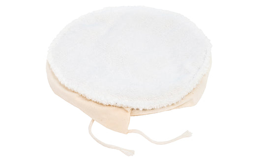 7-8" Reversible Terry Cloth & Foam Tie-On Bonnet - quality USA-made Terry Cloth & Foam reversible bonnet. The unique reversible construction allows for application & removal of wax with one pad. Elastic edge that holds the bonnet firmly in place. Size to fit - For 7 to 8" diameter. drawstring ties.  Made in the USA.