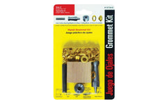 Lord & Hodge 1/4" Brass Grommet Kit for replacement or repairs in canvas or plastic. Instructions included. Tools with kit: Cutting block, hole cutter, inserting punch & die. Great for vinyl & canvas, tents, sails, covers for boats, trailers, pools, flags & banners, etc. 1/4" ID grommets. Model 1073A-0. Made in USA.
