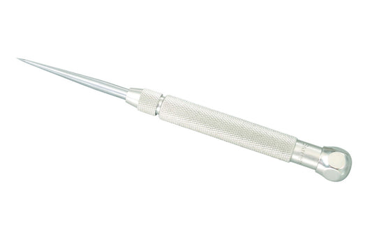 Starrett 70BX Pocket Scriber with Carbide Point. Steel handle, knurled, & nickel plated. Scriber is held firmly in the handle by a knurled chuck. Can be reversed, telescoped into the handle, & locked by the chuck. 2-7/8" long carbide point. Hexagon-shaped head prevents rolling. Starrett Pocket Scribe. Made in USA.