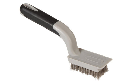 Stainless Wire Brush With Soft Grip can be used to remove rust, scale & flaking paint as & for roughing smooth surfaces before applying adhesives. 2-1/4" long x 1-1/4" wide brush head. 11 bristle rows with 5 tufts per row. 1/2" bristle length. Soft grip handle is constructed of polypropylene & thermoplastic rubber.