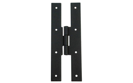 7" Forged Steel H Hinges with a vintage-style looking black powder coated finish. Made of sturdy forged steel material. The H hinge can be used on cabinets & doors, etc. Sold in as a pair - Two total hinges. Includes sixteen Phillips flat head screws. Model 88587.