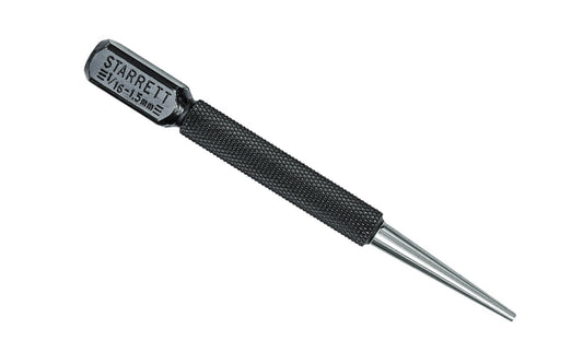 The Starrett 800 Nail Set has a large, square head that provides a large striking surface and prevents the tool from rolling. 4" (100mm) Length, 1/16" (1.5mm) Punch Diameter.  Model 800B. 049659530308.  Made in USA.