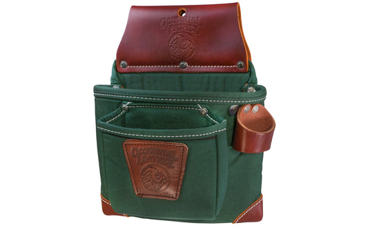 Occidental Leather "Oxy Lights" 2-Pouch Tool Bag ~ 8017 - Fits 3" work belt - Green Pouch - 2-pouch tool bag features holders for pencils, work knife, chisel, level, lumber crayon, hammer loop. Tool bag corners are reinforced with Occidental's trademark "OxyRed" leather. Nylon & genuine Leather - Without Tape Pocket