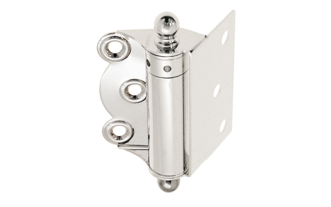 Traditional half surface brass spring hinge with solid brass ball-tips with a concealed spring. Designed for screen doors & other light duty self-closing doors. 2-3/4" high hinge size. Solid Brass Ball Tip Screen Door Hinge. Polished Nickel Finish.