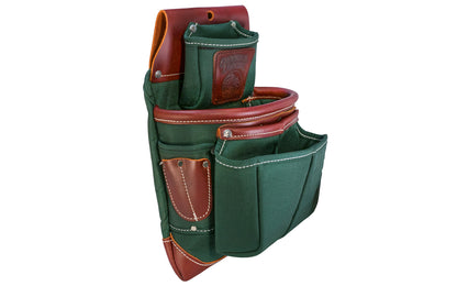 Occidental Leather Heritage Fat Lip Fastener Bag ~ Model 8583 - Fits 3" work belt - Bags are 10" deep & feature a full leather boot along with distinctive leather "FatLip" mouth. "FatLip" keeps the bag formed, open, & protected against abrasion. Made of Nylon & genuine Leather - 10 total pockets & tool holders - Green