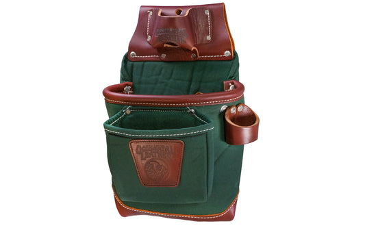 Occidental Leather Fat Lip Tool Bag ~ Model 8584 - Fits 3" work belt - bags are 10" deep & feature a full leather boot along with a distinctive leather "FatLip" bag mouth. Leather "FatLip" keeps the bag formed, open, & protected against abrasion. Made of Nylon & genuine Leather - 13 total pockets & tool holders - Green