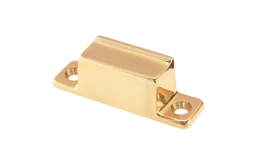 A solid brass transom box strike. This strike has a square style & is designed in the early 20th century style of hardware, but will fit in with any time period up to the current modern styles. 2-1/8" x 9/16" size strike. Unlacquered brass (will patina over time). Non-lacquered brass. Un-lacquered brass.