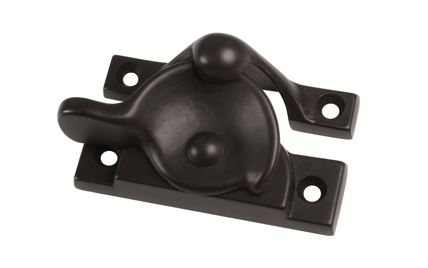 High quality classic solid brass crescent-style sash lock with square corners designed for hung or sash windows. Solid brass material with a durable pivot turn. 2-1/2" x 1" Size Lock. Oil Rubbed Bronze Finish.