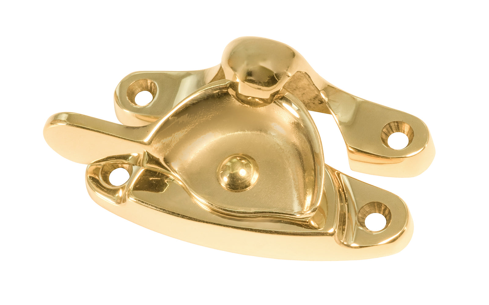 High quality & very popular classic solid brass crescent-style sash lock designed for hung or sash windows. Solid brass material with a durable pivot turn. 2-7/8