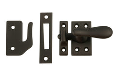 Classic & Traditional Solid Brass Casement Window Latch ~ Large Size. 2" high x 1-1/8" wide latch turn base. Locks & tightens window frames or small doors. Reversible for right or left applications. Vintage-style casement window lock. Oil Rubbed Bronze Finish.