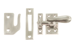 Classic & Traditional Solid Brass Casement Window Latch ~ Large Size. 2" high x 1-1/8" wide latch turn base. Locks & tightens window frames or small doors. Reversible for right or left applications. Vintage-style casement window lock. Polished Nickel Finish.