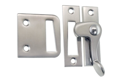 Vintage-style Hardware · Traditional Solid Brass Casement Lever Latch ~ Right Hand Operation. Durable strong pivot for sturdy operation. Locks & tightens casement window frames or small cabinet doors. Brushed Nickel Finish.