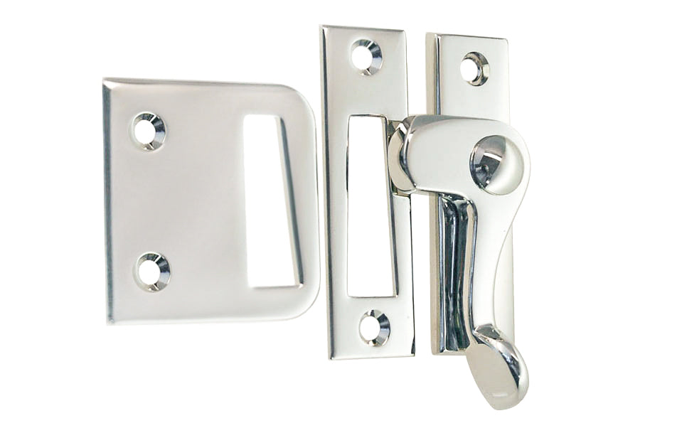 Vintage-style Hardware · Traditional Solid Brass Casement Lever Latch ~ Right Hand Operation. Durable strong pivot for sturdy operation. Locks & tightens casement window frames or small cabinet doors. Polished Nickel Finish.