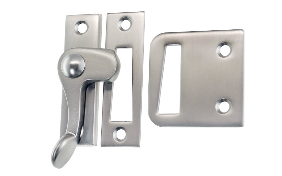 Vintage-style Hardware · Traditional Solid Brass Casement Lever Latch ~ Left Hand Operation. Durable strong pivot for sturdy operation. Locks & tightens casement window frames or small cabinet doors. Brushed Nickel Finish.