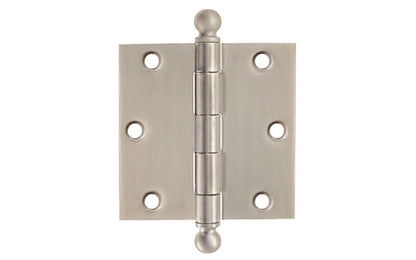 Vintage-style Hardware · Pair of Classic Ball-Tip Door Hinges ~ 3" x 3" size. High Quality Architectural grade hinges are replicas of old Stanley hinges with square corners. Reproduction Ball Tip Door Hinges. Removable Pins. Brushed Nickel Finish.