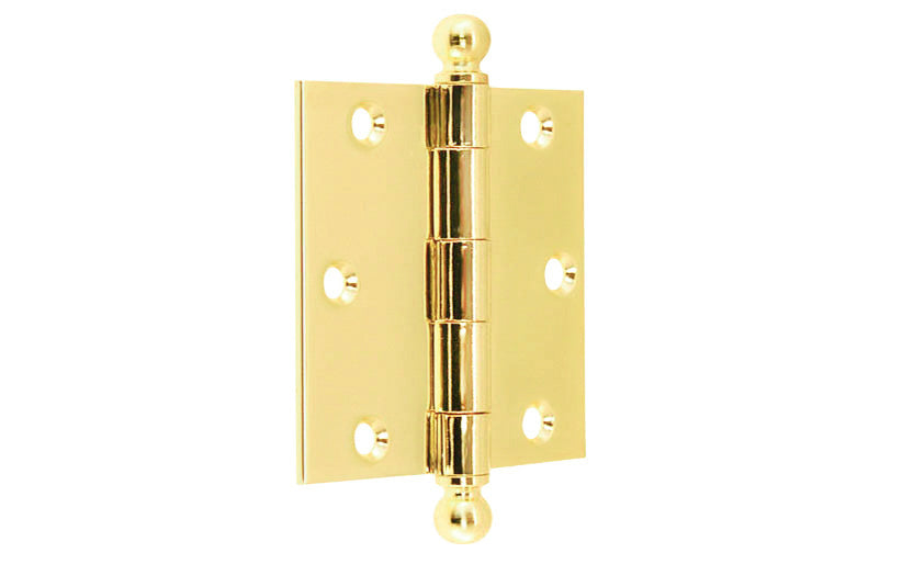 Vintage-style Hardware · Pair of Classic Ball-Tip Door Hinges ~ 3" x 3" size. High Quality Architectural grade hinges are replicas of old Stanley hinges with square corners. Reproduction Ball Tip Door Hinges. Removable Pins. Lacquered Brass Finish.