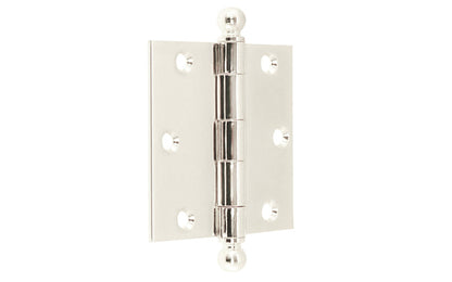 Vintage-style Hardware · Pair of Classic Ball-Tip Door Hinges ~ 3" x 3" size. High Quality Architectural grade hinges are replicas of old Stanley hinges with square corners. Reproduction Ball Tip Door Hinges. Removable Pins. Polished Nickel Finish.