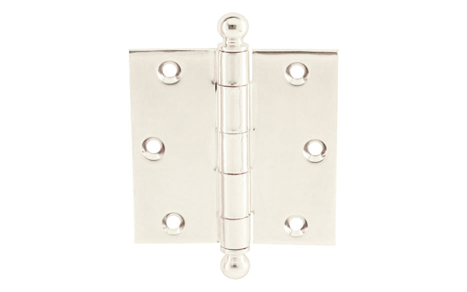 Vintage-style Hardware · Pair of Classic Ball-Tip Door Hinges ~ 3-1/2" x 3-1/2" size. High Quality Architectural grade hinges are replicas of old Stanley hinges with square corners. Reproduction Ball Tip Door Hinges. Removable Pins. Polished Nickel Finish.
