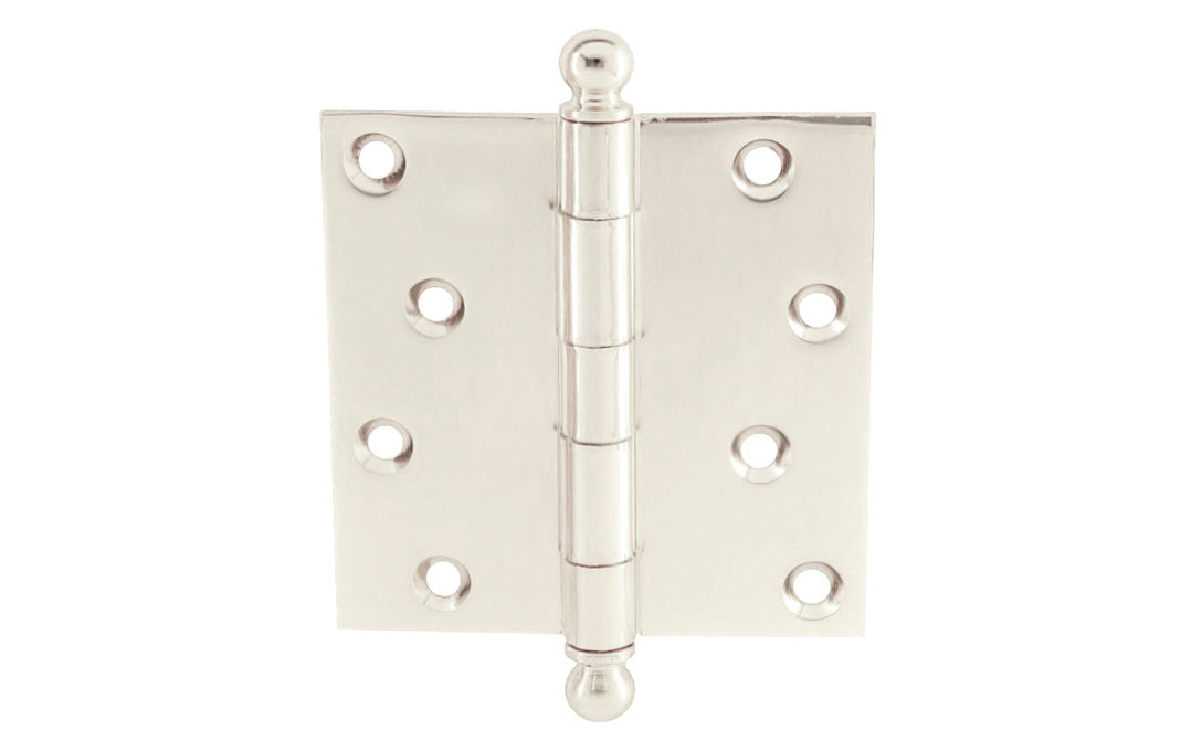 Vintage-style Hardware · Pair of Classic Ball-Tip Door Hinges ~ 4" x 4" size. High Quality Architectural grade hinges are replicas of old Stanley hinges with square corners. Reproduction Ball Tip Door Hinges. Removable Pins. Polished Nickel Finish.
