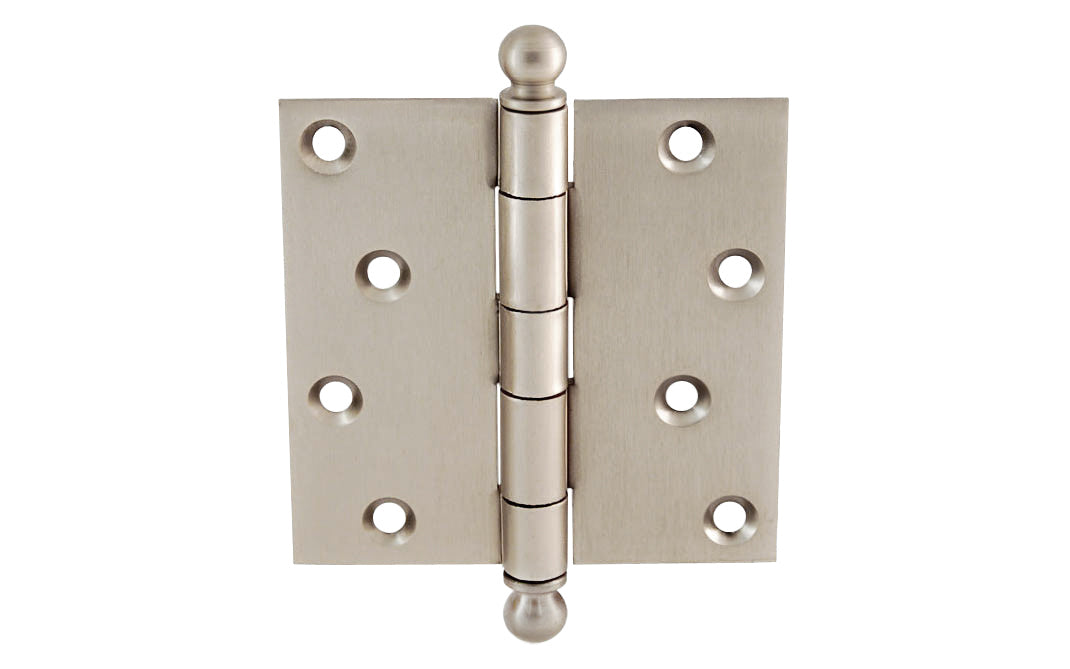 Vintage-style Hardware · Pair of Classic Ball-Tip Door Hinges ~ 4" x 4" size. High Quality Architectural grade hinges are replicas of old Stanley hinges with square corners. Reproduction Ball Tip Door Hinges. Removable Pins. Brushed Nickel Finish.