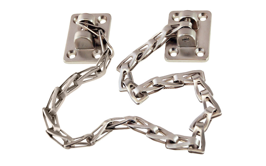 Classic & traditional sturdy adjustable transom chain with solid brass mounting bases for transom or in-swing windows. The 15