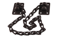 Classic & traditional sturdy adjustable transom chain with solid brass mounting bases for transom or in-swing windows. The 15" long chain is made of steel material with a plated finish. Secures transom or in-swing windows. Oil Rubbed Bronze Finish.