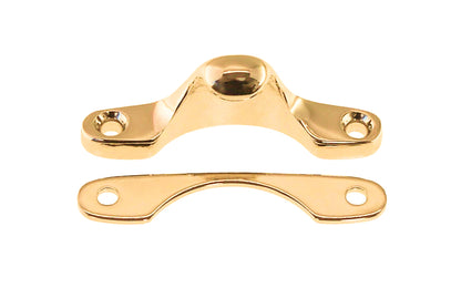 Solid brass strike catch & shim for sash locks on sash or hung windows. Strong sash lock catch is formed of solid brass, making it durable. Includes a 1/16" shim in the exact shape of the base for elevation of the strike if needed. Unlacquered Brass (will patina over time). Un-lacquered brass. Non-lacquered brass.