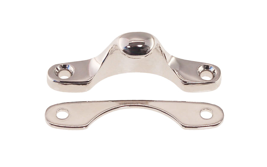 Solid brass strike catch & shim for sash locks on sash or hung windows. Strong sash lock catch is formed of solid brass, making it durable. Includes a 1/16" shim in the exact shape of the base for elevation of the strike if needed. Polished Nickel Finish.