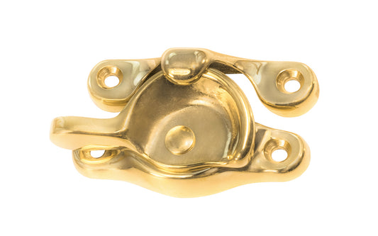 High quality & very popular classic solid brass crescent-style sash lock designed for hung or sash windows. Solid brass material with a durable pivot turn. 2-1/2" x 7/8" Regular Size Window Lock. Unlacquered Brass (will patina over time). Non-Lacquered Brass.