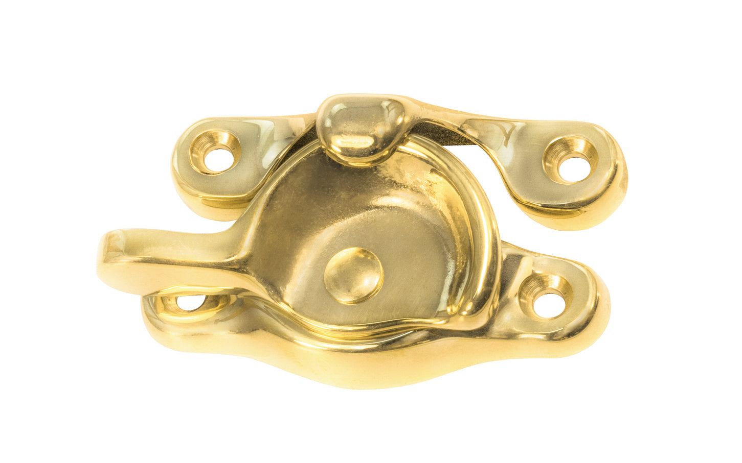 High quality & very popular classic solid brass crescent-style sash lock designed for hung or sash windows. Solid brass material with a durable pivot turn. 2-1/2" x 7/8" Regular Size Window Lock. Lacquered Brass Finish.