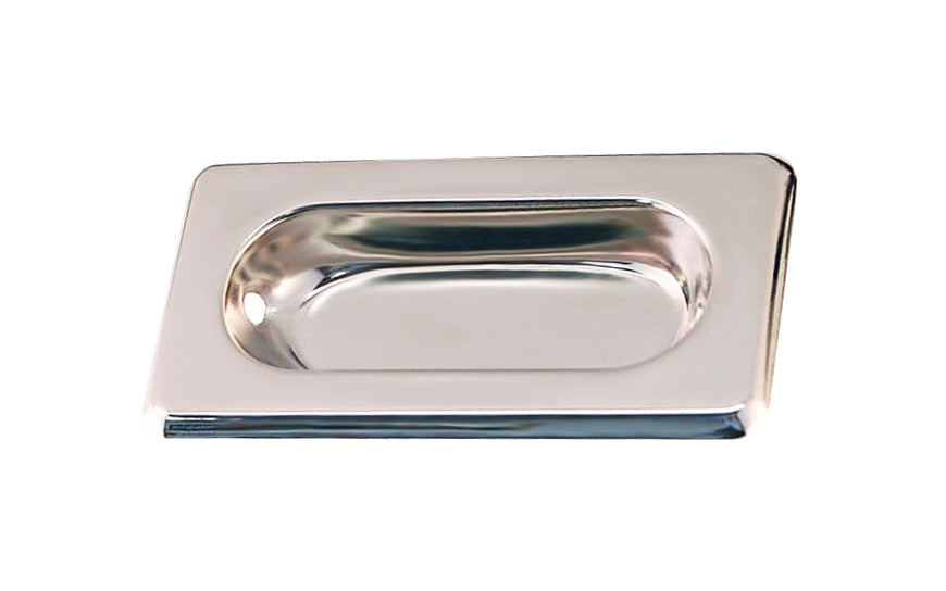 A classic & traditional recessed sash window lift made of quality stamped brass. For windows where a low profile is needed like inside shutters or windows with blinds. Low profile old-style sash lift with bevelled edges. Polished Nickel Finish