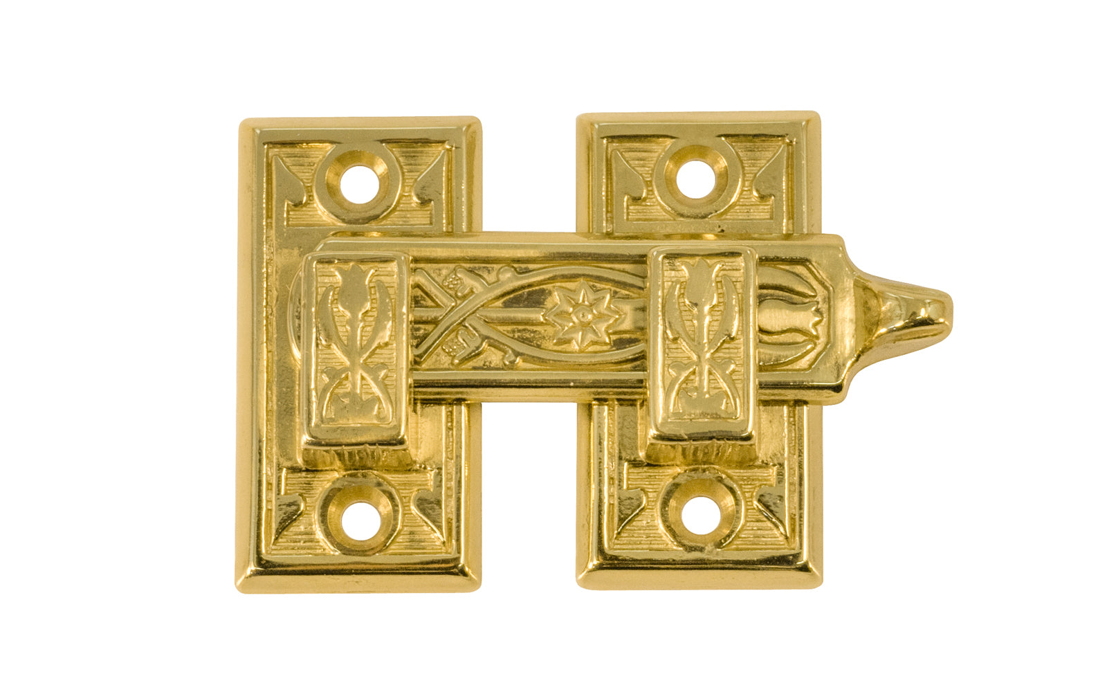 Vintage-style Hardware · Classic & traditional ornate style shutter bar made of solid brass material. Designed for interior window shutters, but it may be used on cabinet doors, bi-fold doors, pantry doors, windows, small doors. Victorian Style, Eastlake style hardware. Lacquered brass finish.