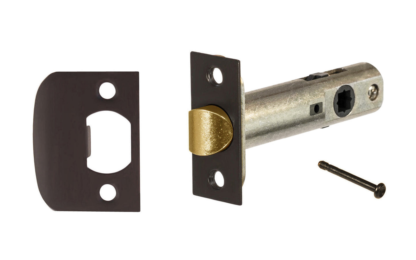 Classic Spring Latch for Doors (Privacy) with 2-3/4" Backset. Designed for traditional doorknobs with square spindle shaft. Steel casing & solid brass plates. For vintage antique door knobs, or reproduction door knobs. For locking doors. Oil rubbed bronze finish.