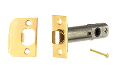 Classic Spring Latch for Doors (Privacy) with 2-3/4" Backset. Designed for traditional doorknobs with square spindle shaft. Steel casing & solid brass plates. For vintage antique door knobs, or reproduction door knobs. For locking doors. Unlacquered brass (will patina over time). Un-lacquered brass. Non-lacquered brass.