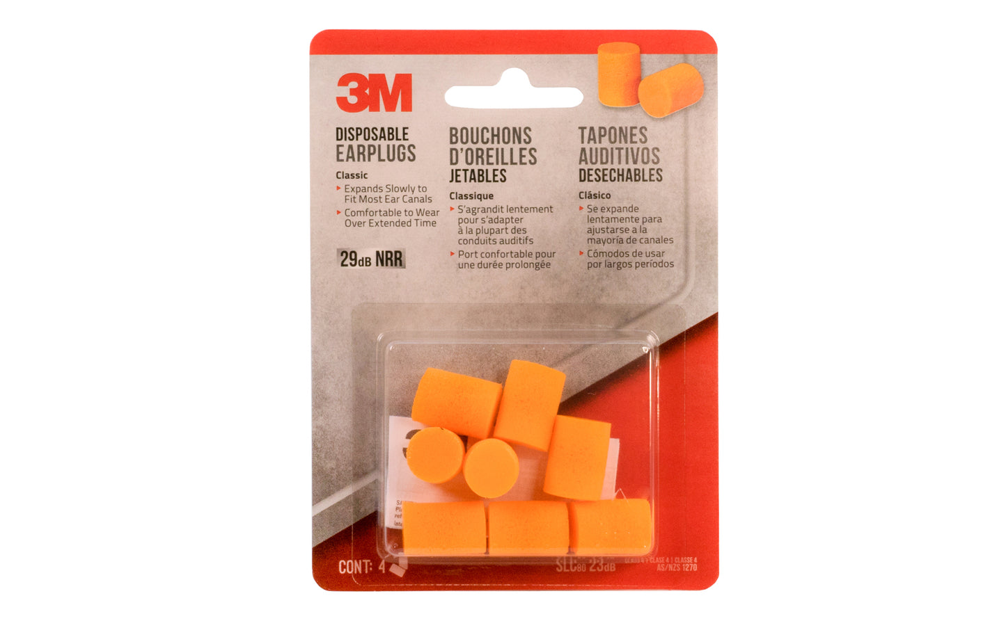 3M Disposable Earplugs ~ Designed with a smooth & soft foam formulation. Disposable & lightweight, 3M Disposable Earplugs are a great choice in hearing protection for both the DIYer & the professional. Noise Reduction Rating (NRR) of 29 dB. Fits wide range of ear canals. 4 pair. Model No. 90580. 078371905804.