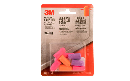 3M Disposable Earplugs ~ Designed with a smooth & soft foam formulation. Disposable & lightweight, 3M Disposable Earplugs are a great choice in hearing protection for both the DIYer & the professional. Noise Reduction Rating (NRR) of 32 dB. Fits wide range of ear canals. 4 pair. Model No. 92050. 078371920500.