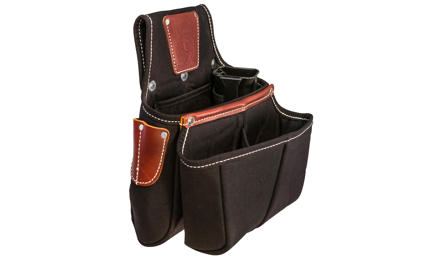 Occidental Leather "Oxy Finisher" Fastener Bag ~ Model 9520 - Fits a 3" work belt - These bags are ideal for trim, framing & finish work. Nylon main & outer bags. Holders include a speed square inside or out & features the 2-in-1 outer bag for maximum fastener capacity in a compact space. Nylon & genuine Leather